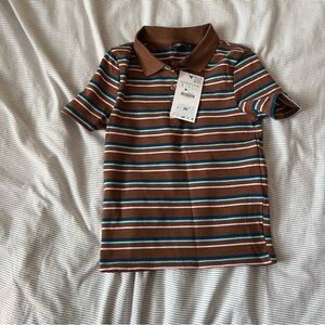Zara Brown Striped Short Sleeve Polo